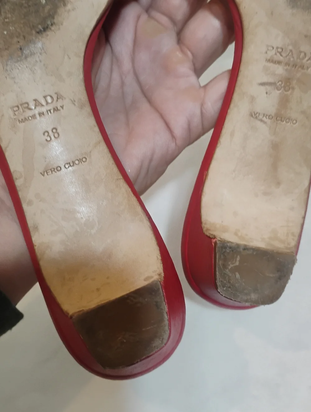 PRADA Iconic Logo Triangle Logo Heeled Red Leather PhoSexy Leather Size 38 Y2K - Picture 7 of 15
